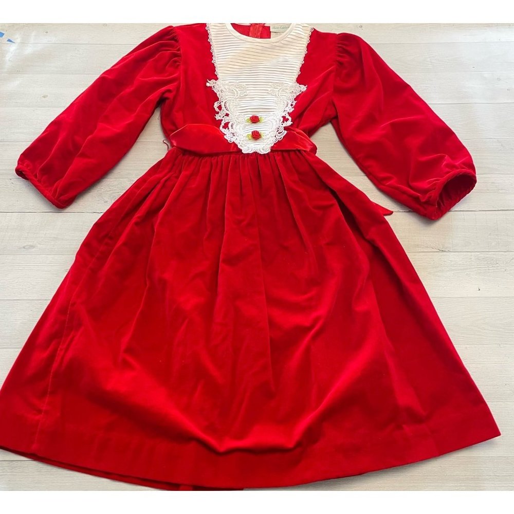 Vintage Rare Editions girls red velvet dress 14‎